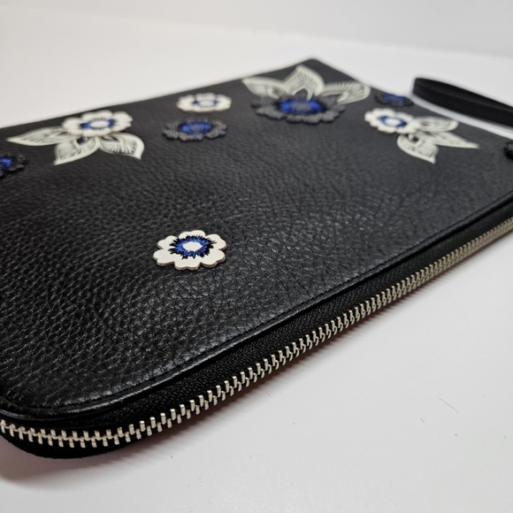 Vera Bradley Mallory Genuine Leather RFID Wristlet Bag Clutch Lotus Blooms Black - Picture 3 of 8